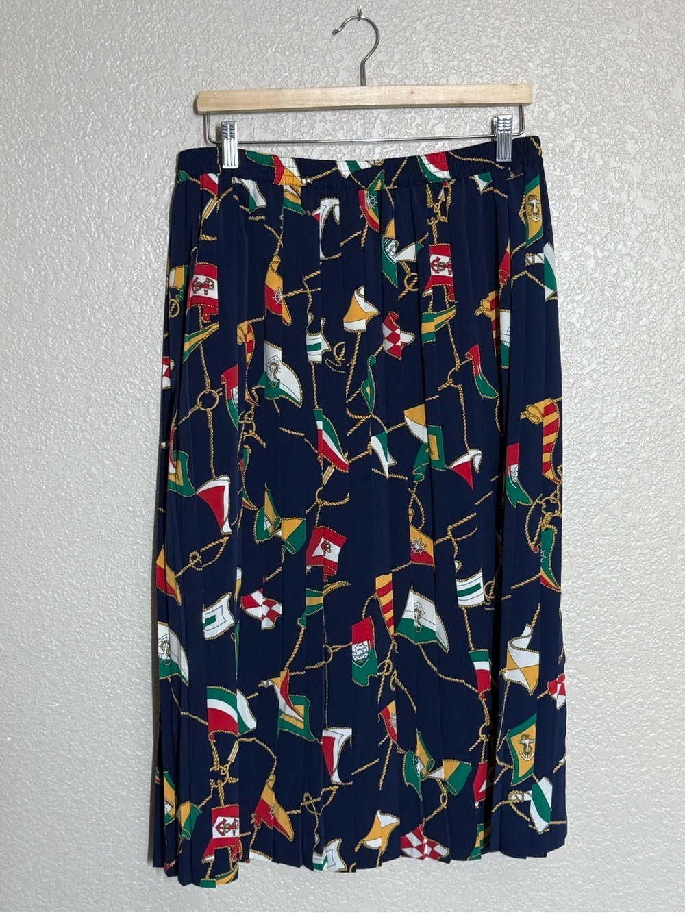 Vintage Alfred Dunner Nautical Print Pleated Midi Skirt 16W